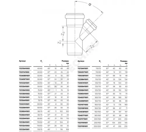 Тройник PP-H переходной бесшумный белый RAUPIANO PLUS Дн 110х50х87гр б/нап в/к Rehau 11213241002