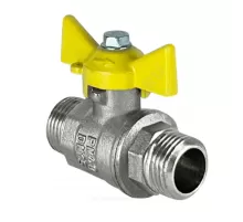 Кран шаровой латунь никель газ 11Б27фтМ Ду 20 Ру40 НР бабочка желтая VALFEX VF.279.NB3.034.N/P59