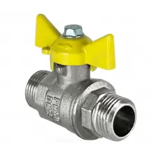 Кран шаровой латунь никель газ 11Б27фтМ Ду 15 Ру40 НР бабочка желтая VALFEX VF.279.NB3.012.N/P59