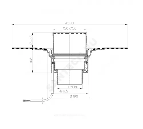 Воронка кровельная HL62.1BH с вертикальным выпуском PP Дн 110 с трапом, электрообогревом, теплоизоляцией, гидроизоляционным полимербитумным полотном 500мм HL HL62.1BH/1