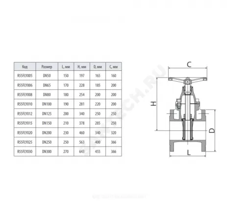 Задвижка чугун R55FLY аналог МЗВГ обрезиненный клин EPDM Ду 50 Ру16 Тмакс=120C фл Giacomini R55FLY005