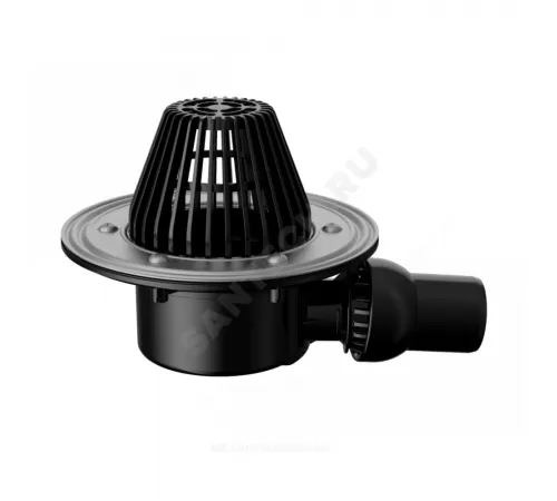 Воронка кровельная VB 520.1 Y с горизонтальным выпуском PP Дн 50 с листвоуловителем, прижимным фланцем, регулируемым углом выпуска Fachmann 01.192