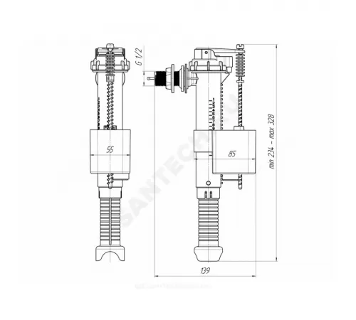 Арматура для бачка наливная 1/2" боковое подключение АНИ Пласт WC5020