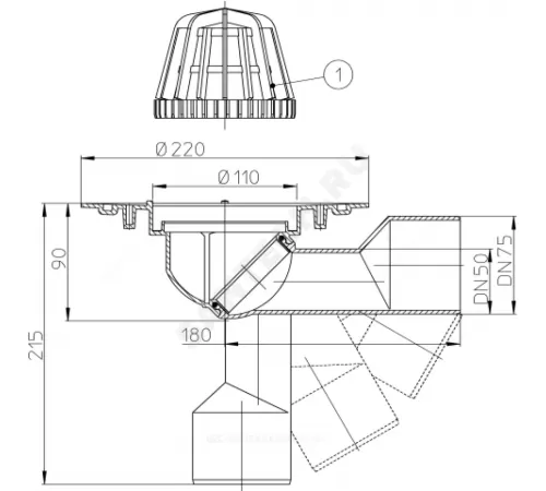 Воронка кровельная HL80.3 с поворотным шарниром PE Дн 50/75 с листвоуловителем, без гидроизоляционного фланца HL HL80.3