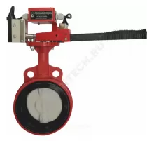 Затвор дисковый поворотный композиционный материал АК Ду 50 Ру16 межфл с рукояткой с концевыми выключателями v4 Спецавтоматика 00000029489