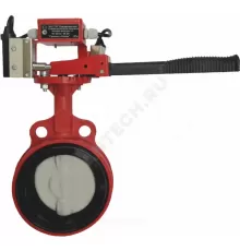 Затвор дисковый поворотный композиционный материал АК Ду 100 Ру16 межфл с рукояткой с концевыми выключателями v4 Спецавтоматика 00000027522