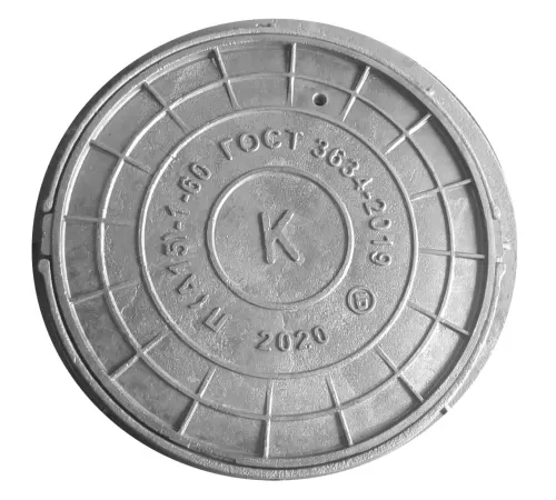 Люк чугун канализационный (К) Л (легкий) А15 круглый m=55кг h=60мм Л(А15)-1-60 ГОСТ 3634-2019