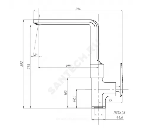 Смеситель для кухонной мойки ручка сбоку одноручный ДИЗАЙН Профсан PSM-500-3