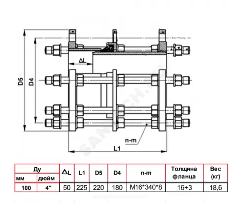 Вставка демонтажная Ду 100 Ру16 JT4243-0100 JT4243 Tecofi