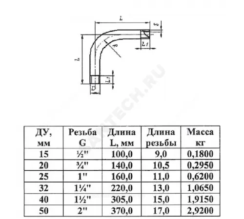 Отвод сталь шовный 90гр Дн 21,3х2,8 (Ду 15) резьба из труб по ГОСТ 3262-75 КАЗ