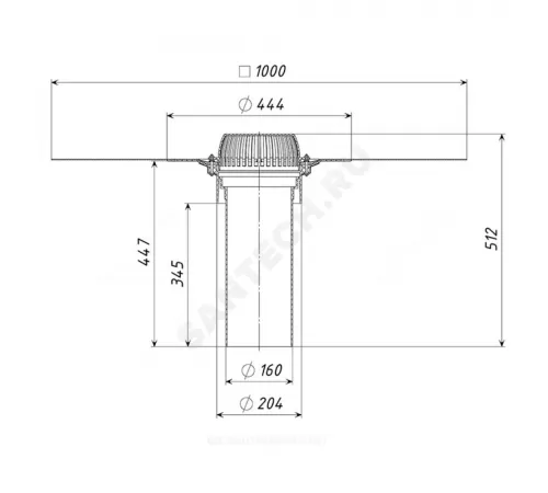 Воронка кровельная с вертикальным выпуском PP Дн 160 с листвоуловителем, прижимным фланцем из нержавеющей стали Татполимер ТП-01.160/4