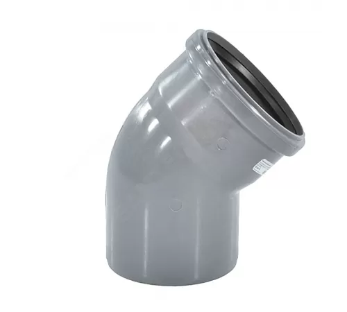 Отвод PP-H серый Дн 50х45гр б/нап в/к VALFEX 20102050