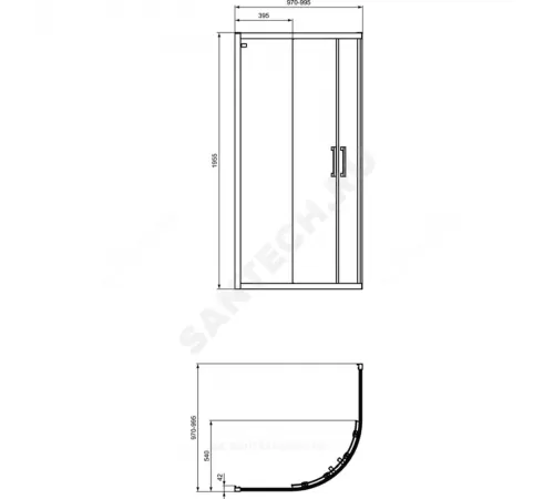 Ограждение душевое CONNECT 2 Corner Quadrant 1000х1000х1950 мм без поддона угловая-асимметричная прозрачное стекло Ideal Standard K9252V3