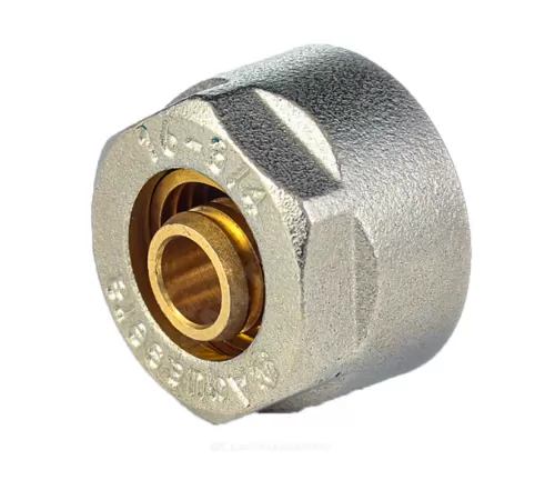 Евроконус для МП труб латунь никель обжим Дн 16х2,0х3/4" с накидной гайкой Aquasfera 5021-02