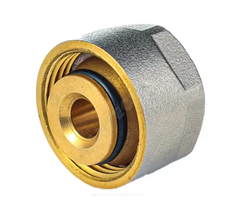 Евроконус для МП труб латунь никель обжим Дн 16х2,0х3/4" с накидной гайкой Aquasfera 5021-02