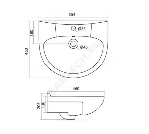 Умывальник мебельный Антик 55 1 отверстие под смеситель по центру белый Santek 1.WH11.0.186