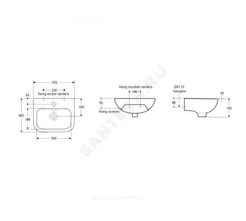 Умывальник подвесной CONTOUR 37 1 отверстие под смеситель по центру Ideal Standard S212201