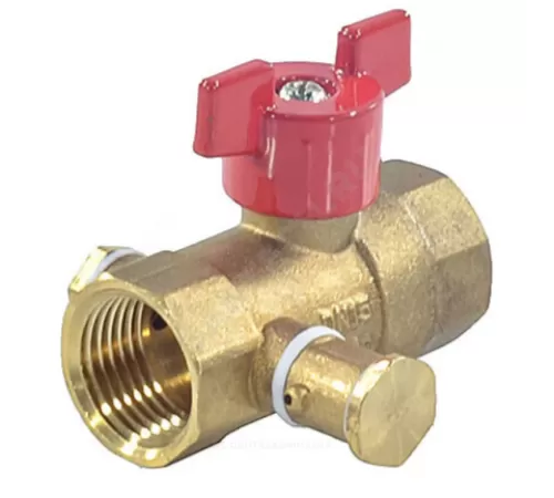 Кран шаровой латунь со спускником Ду 15 Ру16 ВР 1/2" бабочка красная со спускником Пензапромарматура 019011011