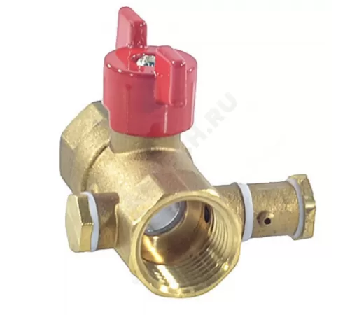 Кран шаровой латунь со спускником Ду 15 Ру16 ВР 1/2" бабочка красная со спускником Пензапромарматура 019011011