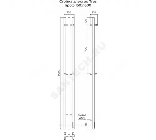 Стойка электрическая нерж сталь проф 371 Вт 1600мм TRES Терминус 4670078554673