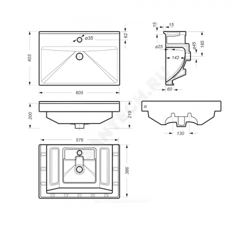 Умывальник мебельный Fest 60 1 отверстие под смеситель по центру белый Sanita Luxe WB.FN/Fest/60-C/WHT.G/S1