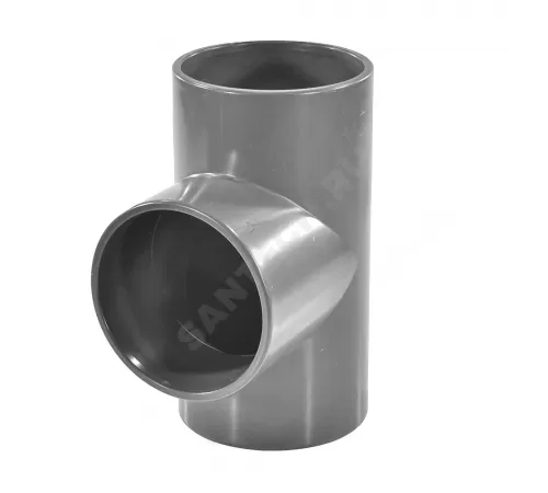 Тройник ПВХ Дн 200х90гр Ру16 серый напорный под клеевое соединение Aquaviva TEE2000