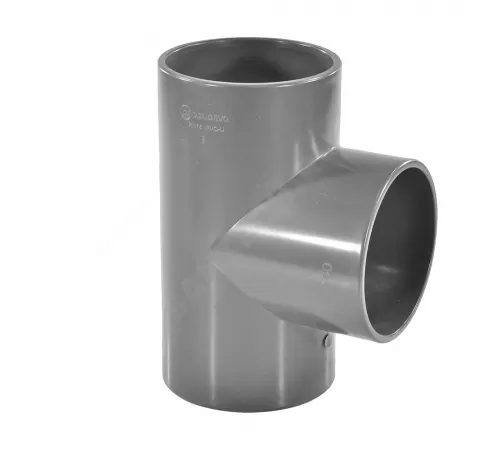 Тройник ПВХ Дн 200х90гр Ру16 серый напорный под клеевое соединение Aquaviva TEE2000