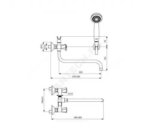 Смеситель для ванны с душем двуручный LIFE Vidima BA363AA