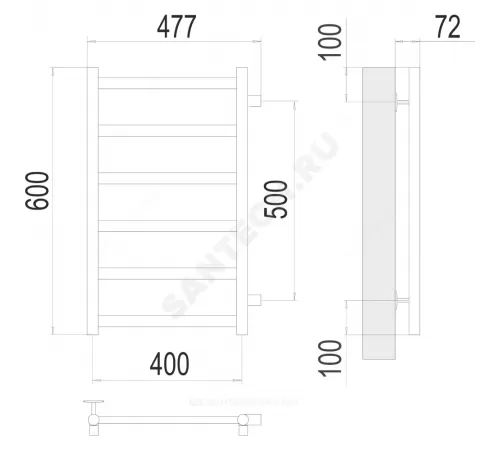 Полотенцесушитель водяной нерж сталь Лесенка (1") НР 400х600мм 6П боковое подключение Аврора Терминус 4670078529862