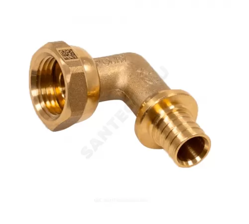 Угольник для PE-X труб аксиальный латунь Дн 16х1/2" с накидной гайкой MX Рехау 11097221001