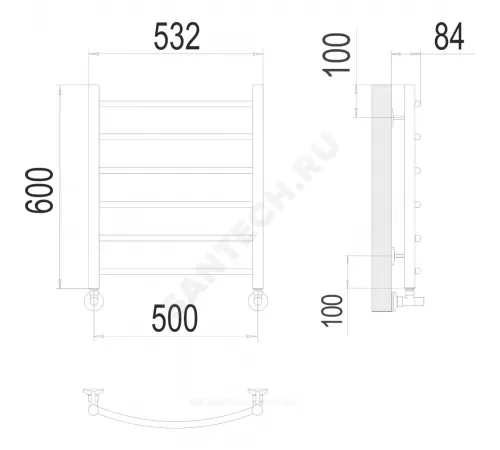 Полотенцесушитель водяной нерж сталь Лесенка (1/2") ВР 500х600мм 6П нижнее подключение Классик Терминус 4670078530226
