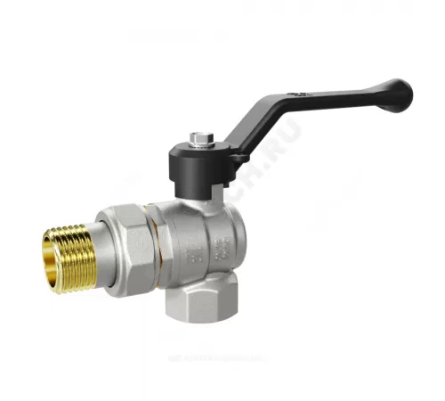 Кран шаровой латунь никель угловой Pride Ду 15 Ру40 ВР/"американка" рычаг черный LD 47.207.15