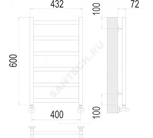 Полотенцесушитель водяной нерж сталь Лесенка (1/2") ВР 400х600мм 6П нижнее подключение Аврора Терминус 4670078529879