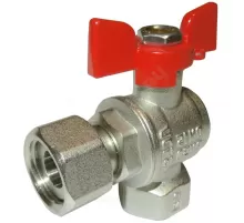 Кран шаровой латунь никель угловой 11Б27фт1М Ду 15 Ру50 ВР/нак. гайка полнопроходной бабочка красная VALFEX VF.266.NB1.012.PREMIUM