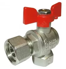 Кран шаровой латунь никель угловой 11Б27фт1М Ду 15 Ру50 ВР/нак. гайка полнопроходной бабочка красная VALFEX VF.266.NB1.012.PREMIUM