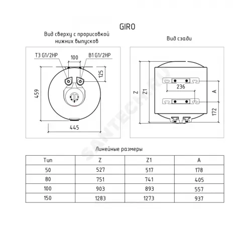 Водонагреватель электрический накопительный 50 л 1,5 кВт GIRO 50 THERMEX ЭдЭБ00638