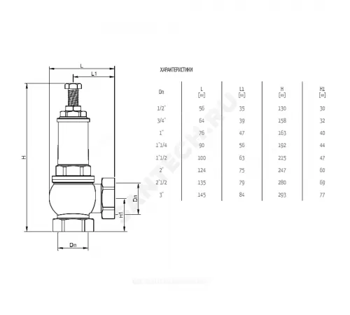 Клапан предохранительный пружинный угловой латунь 111 Ду 80х80 ВР G3"хG3" Рн=0.5...16бар OR 0111.380