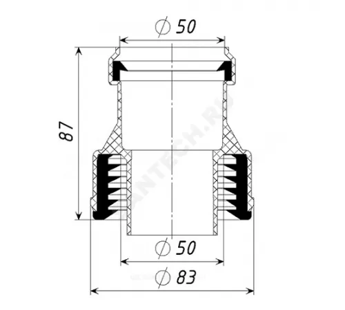 Переход PP-H на чугун серый ТП-9/50 Дн 50 б/нап в/к Татполимер 101200477