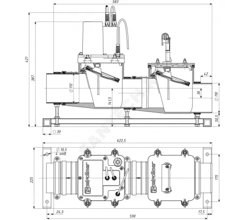 Клапан PP-H обратный канализационный коричневый Дн 110 б/нап с электроприводом Татполимер ТП-85.100-КЗЭ