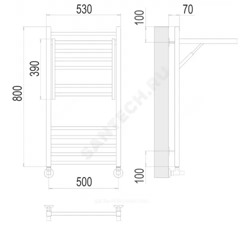 Полотенцесушитель водяной нерж сталь Лесенка (1/2") ВР 500х800мм 12П нижнее подключение Валенсия Терминус 4670078529473