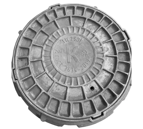 Люк чугун канализационный (К) Т (тяжелый) С250 круглый m=92кг h=102мм 4х ушковый Т(С250)-1-60 ГОСТ 3634-2019 ДПК