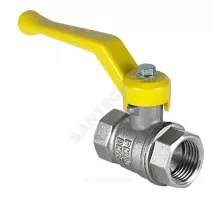 Кран шаровой латунь никель газ 11Б27фтМ Ду 32 Ру40 ВР рычаг желтый VALFEX VF.271.NR3.114.N/P59