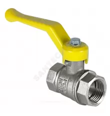 Кран шаровой латунь никель газ 11Б27фтМ Ду 15 Ру40 ВР рычаг желтый VALFEX VF.271.NR3.012.N/P59