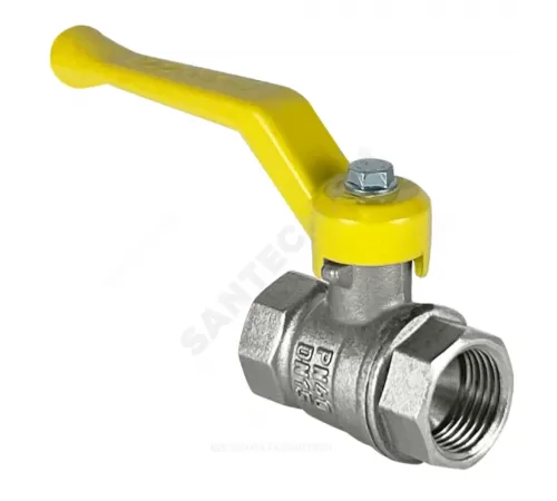 Кран шаровой латунь никель газ 11Б27фтМ Ду 40 Ру25 ВР рычаг желтый VALFEX VF.271.NR3.112.N/P59