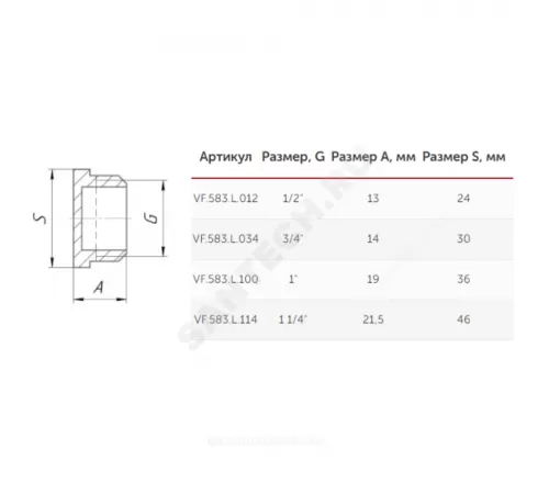 Заглушка латунь Ду 15 (1/2") НР VALFEX VF.583.L.012
