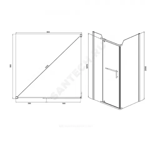 Ограждение душевое Arena Square 900х900х2000 мм без поддона квадратная прозрачное стекло Мирсант УТ000058036