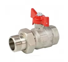 Кран шаровой латунь никель Крепыш 332 аналог 11б27п1 Ду 15 Ру16 ВР/"американка" полнопроходной бабочка красная ГАЛЛОП 103217