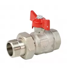 Кран шаровой латунь никель Крепыш 332 аналог 11б27п1 Ду 15 Ру16 ВР/"американка" полнопроходной бабочка красная ГАЛЛОП 103217