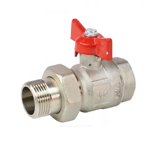 Кран шаровой латунь никель Крепыш 332 аналог 11б27п1 Ду 15 Ру16 ВР/"американка" полнопроходной бабочка красная ГАЛЛОП 103217