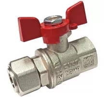 Кран шаровой латунь никель 11Б27фт1М Ду 15 Ру50 ВР/нак. гайка полнопроходной бабочка красная VALFEX VF.241.NB1.012.PREMIUM